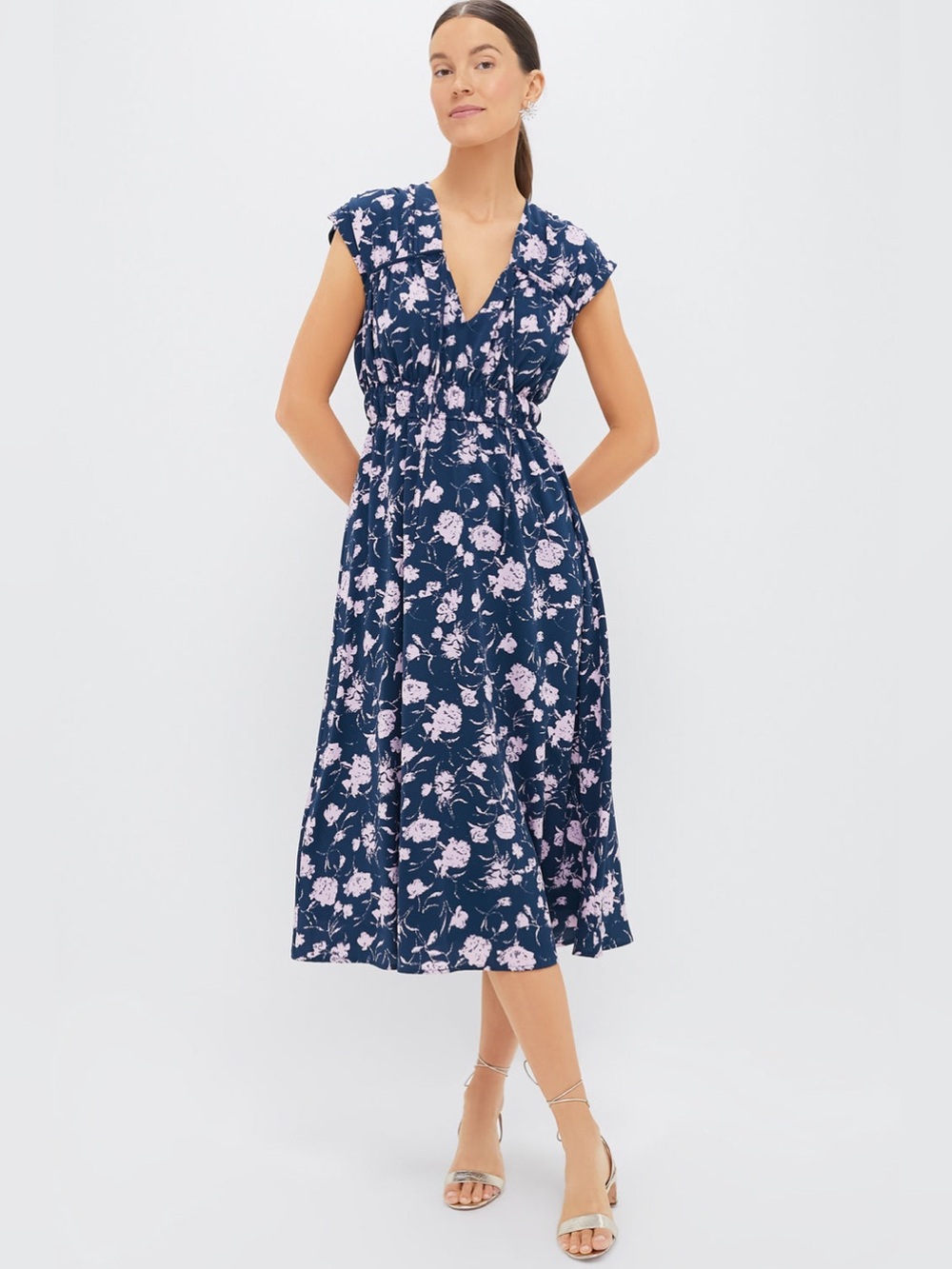Tuckernuck x Hyacinth House Navy & Blush Abstract Floral Amanda Midi Dress XL
